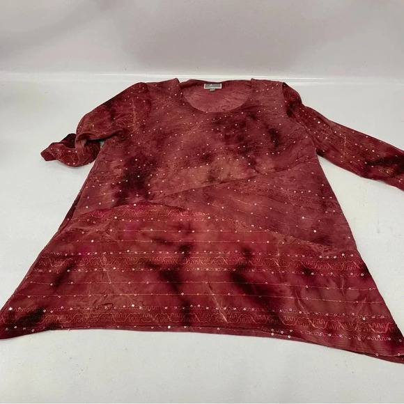 JM‎ Collection Top Woman Large  Pink Maroon Sequins Embroidery 3/4 Sleeve - Picture 7 of 11